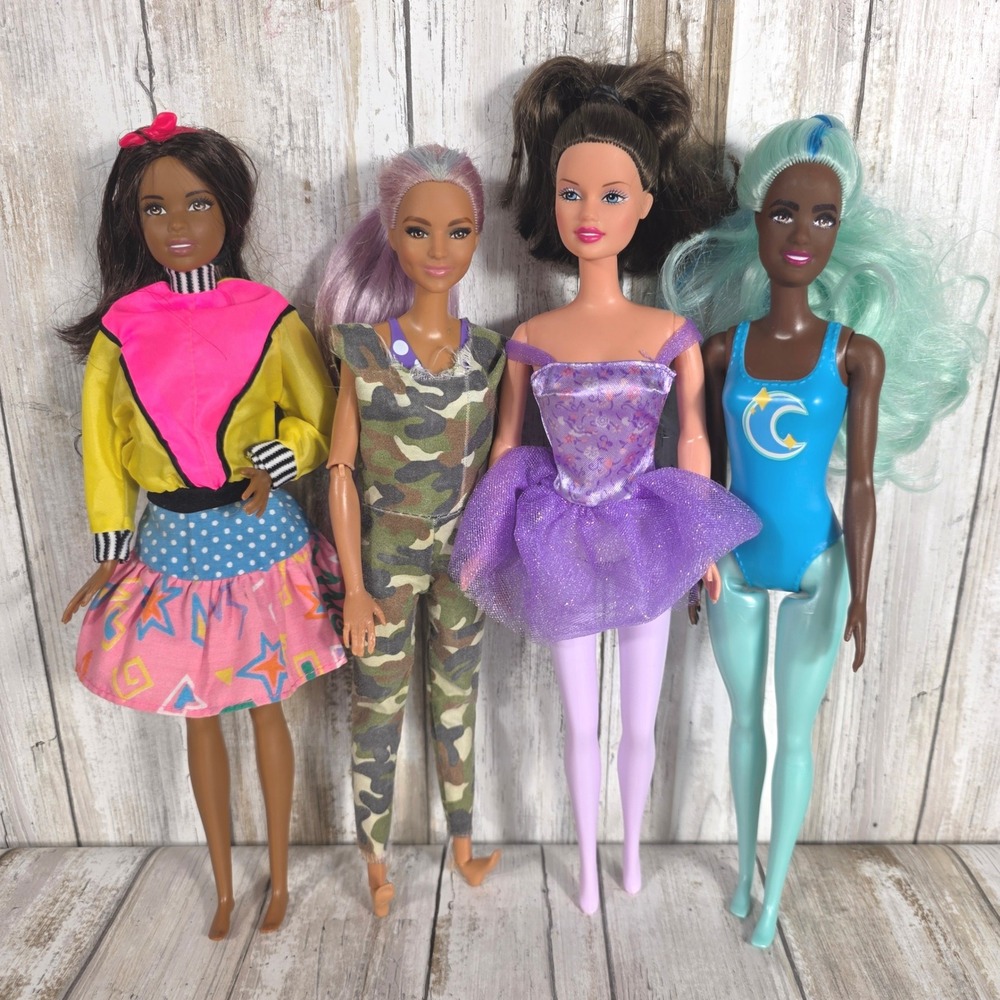 Mattel Barbie Doll Lot of 4 80s Retro Camo Ballerina Mermaid Fashion Dolls
